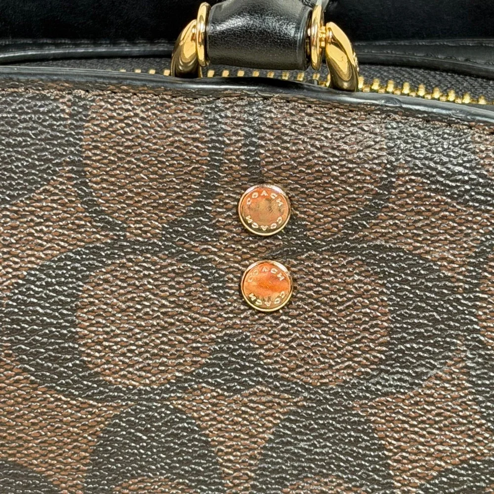 Coach Lillie Carryall Brown Black Signature Monogram Canvas Satchel F2177-91495